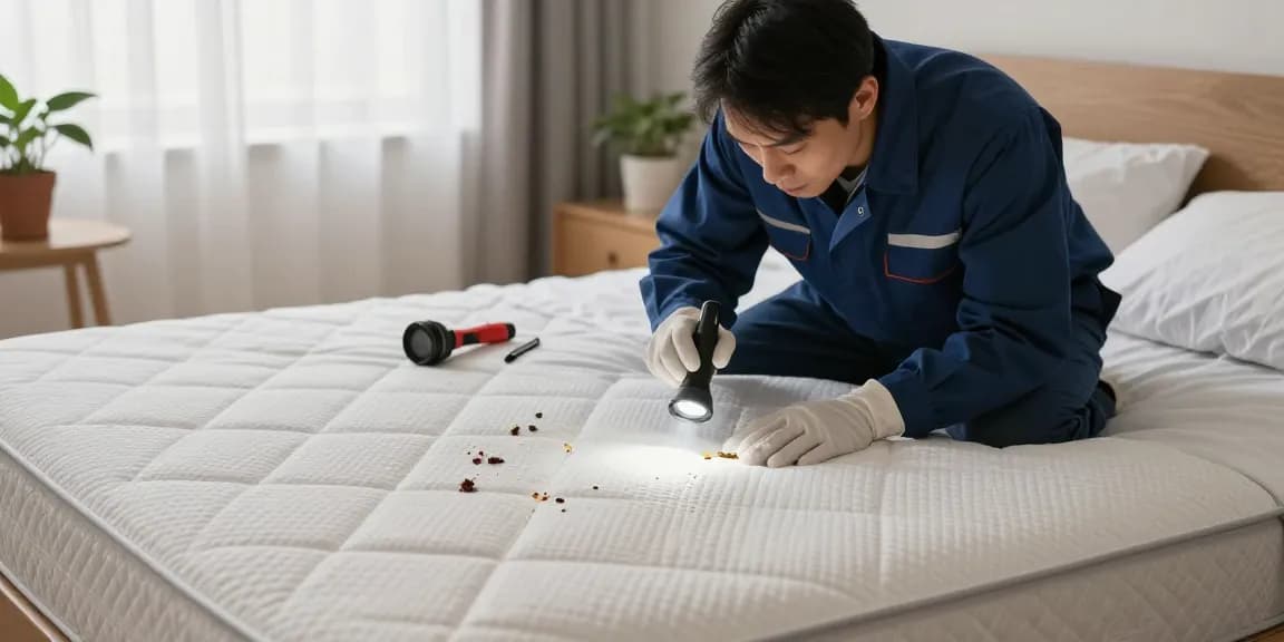 Expert bed bug exterminators inspecting a residential bedroom for signs of infestation with professional tools and care.