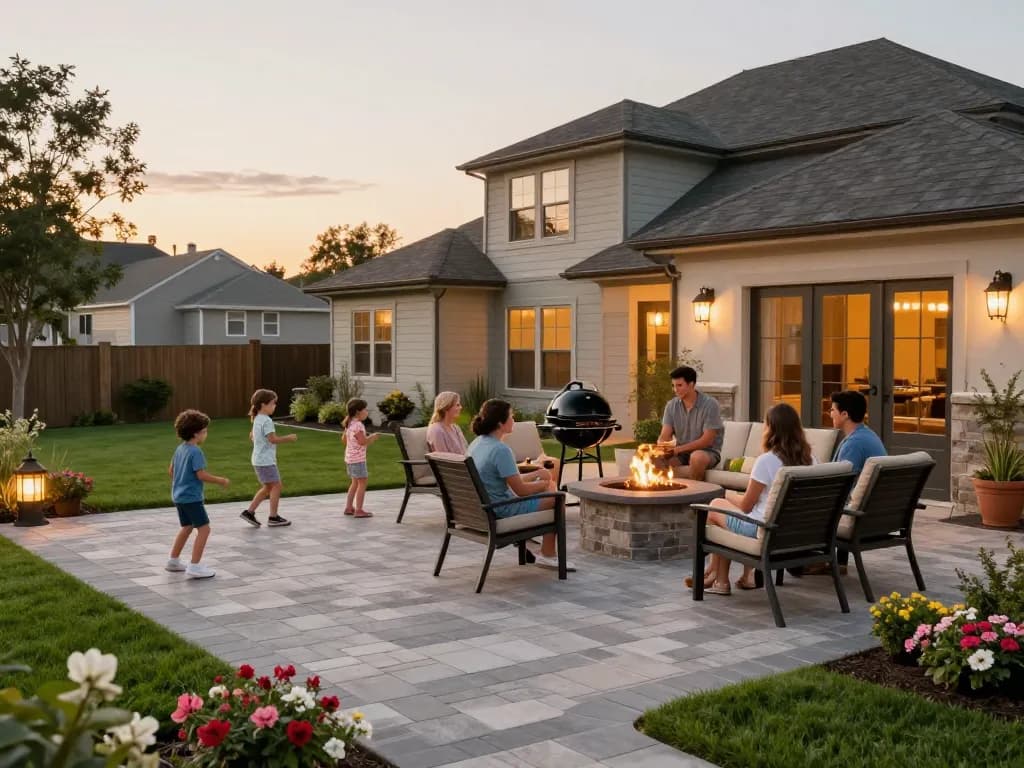 Pavers near me in a stunning outdoor setting featuring a family BBQ on a beautiful paver patio.