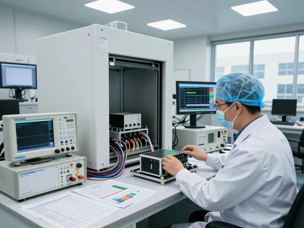 EMC testing engineer performing FCC certification testing in advanced lab