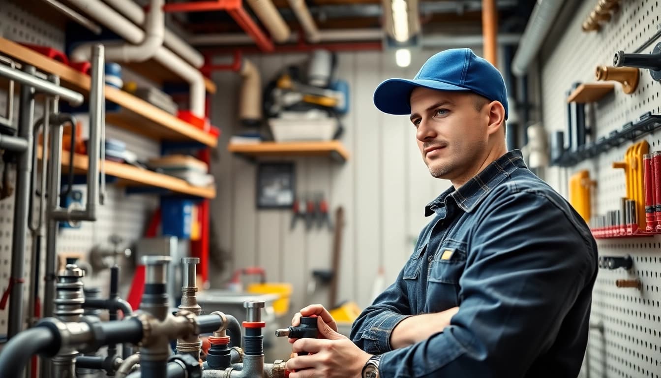 Find a reliable Plumber near me working in a clean and organized workshop.