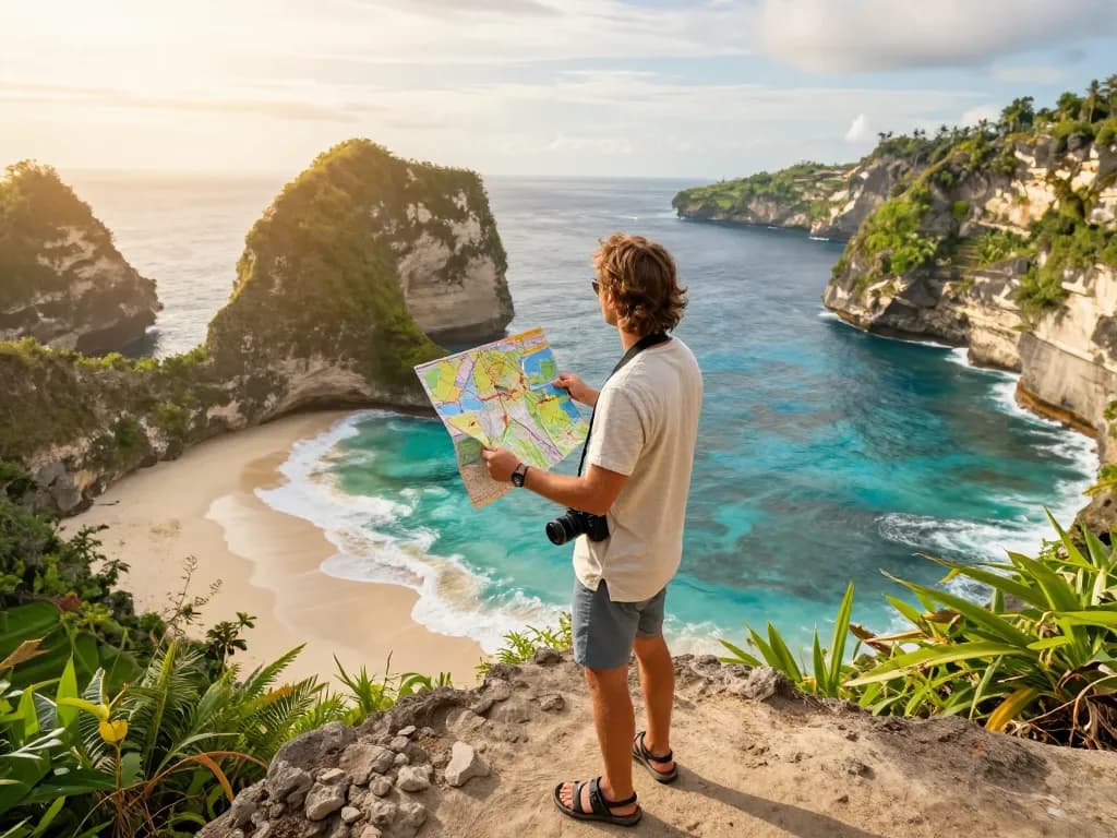 Discover scenic Bali tour packages with a traveler enjoying stunning beaches and landscapes.