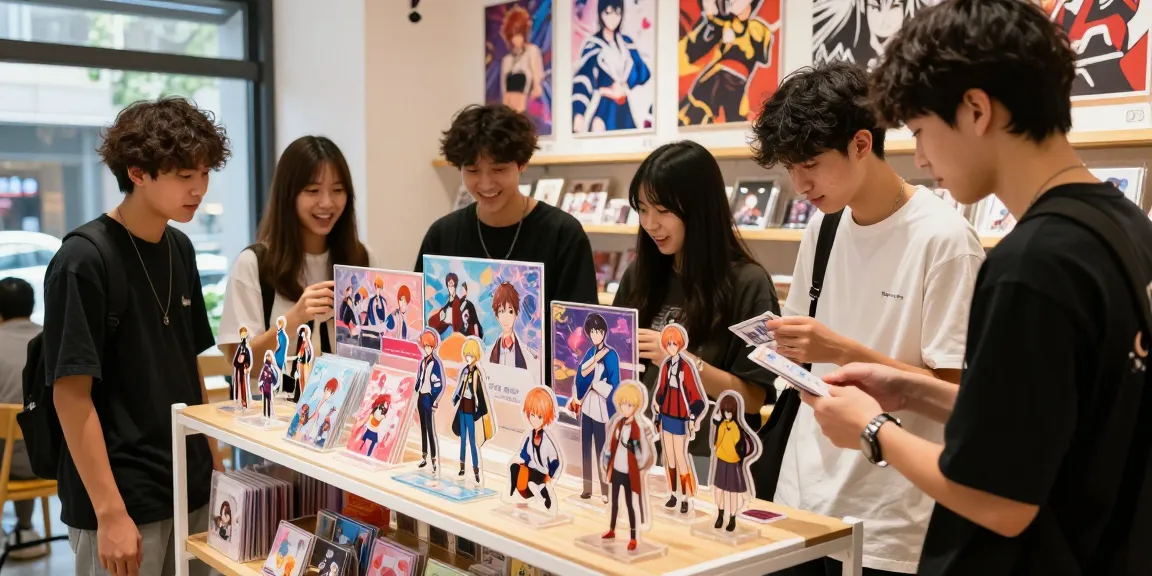 Custom acrylic standee display engaging teenagers in vibrant retail setting