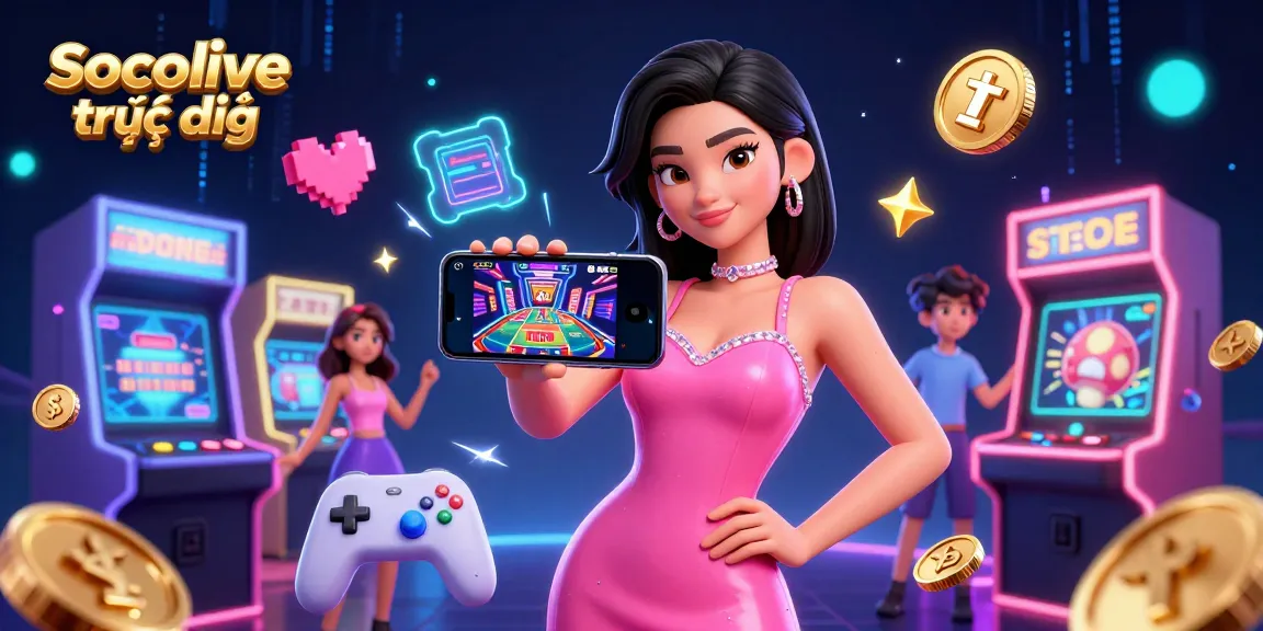 Socolive trực tiếp delivers an immersive online casino experience, showcasing a vibrant Asian woman engaging with live gaming elements.