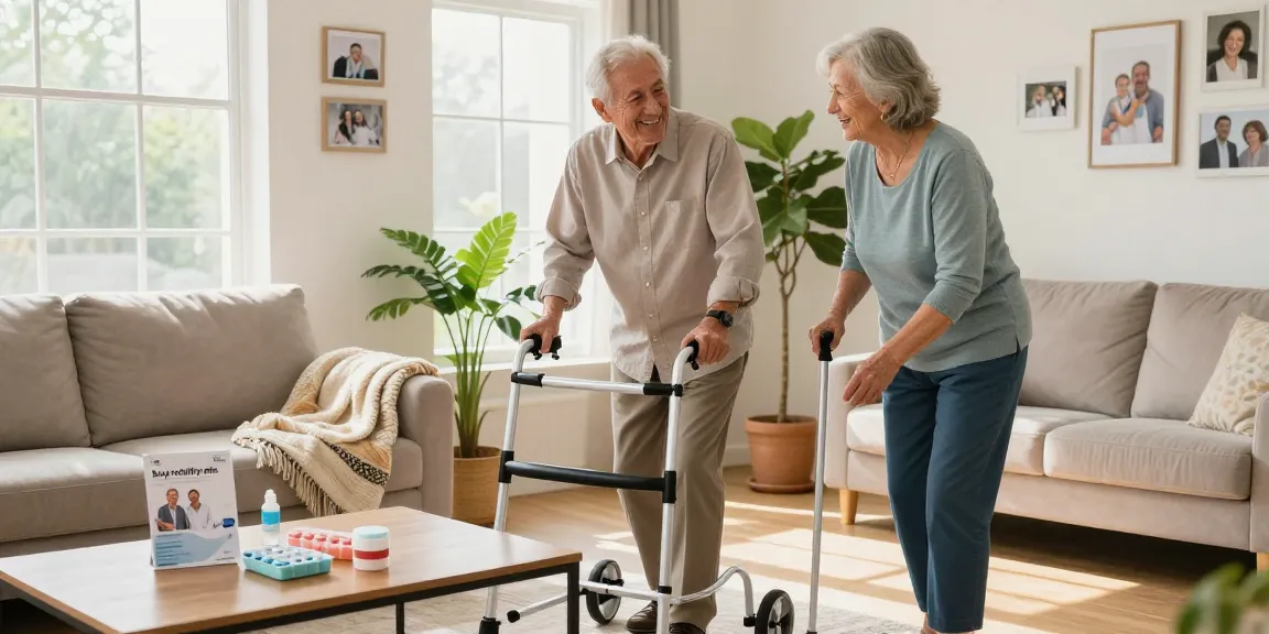 Couple happily using mobility aids while discussing how to buy nobility aids.