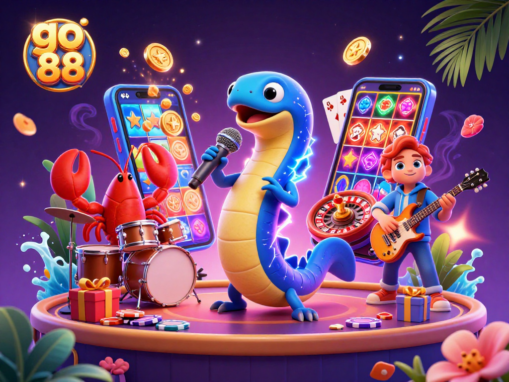 Engage with go 88 as a vibrant underwater casino scene showcases dynamic games and lively characters.