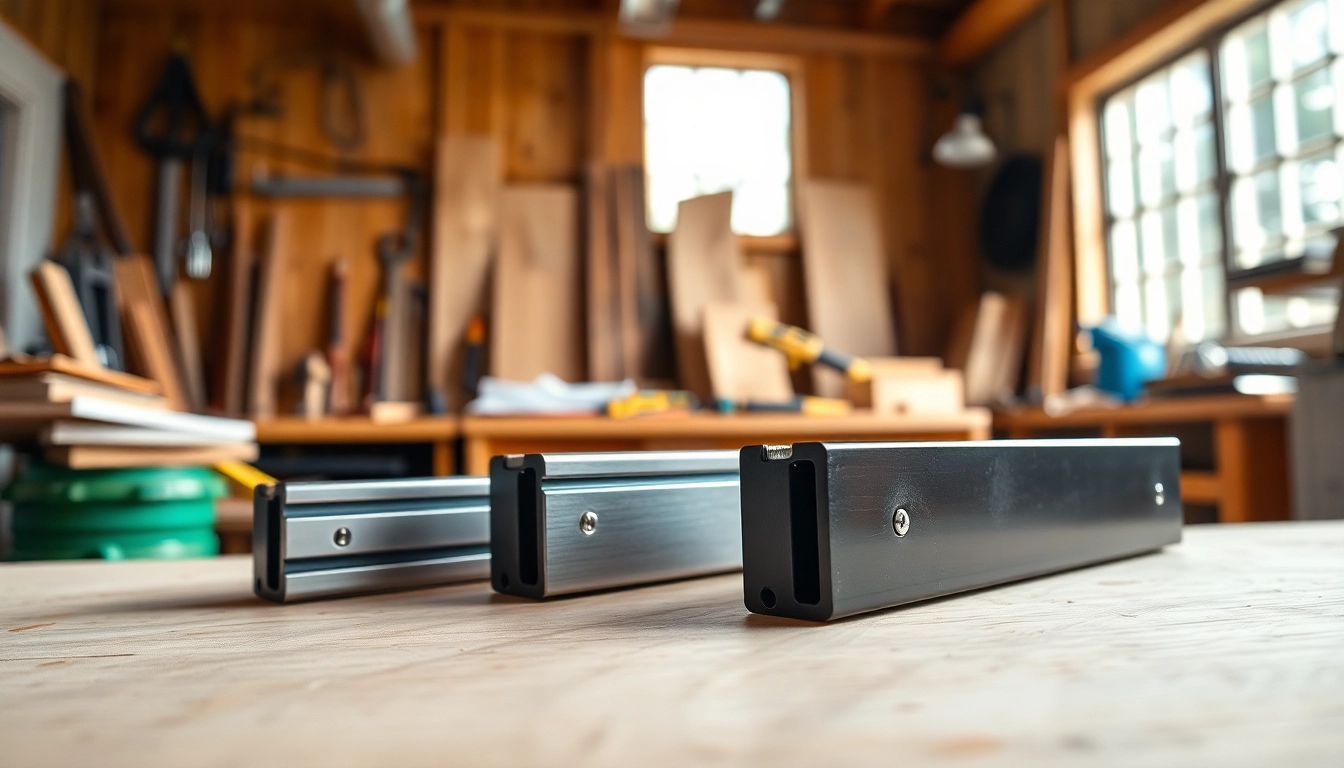 Showcasing Drawer Slides Wholesale in a professional workshop with tools and a wood backdrop.