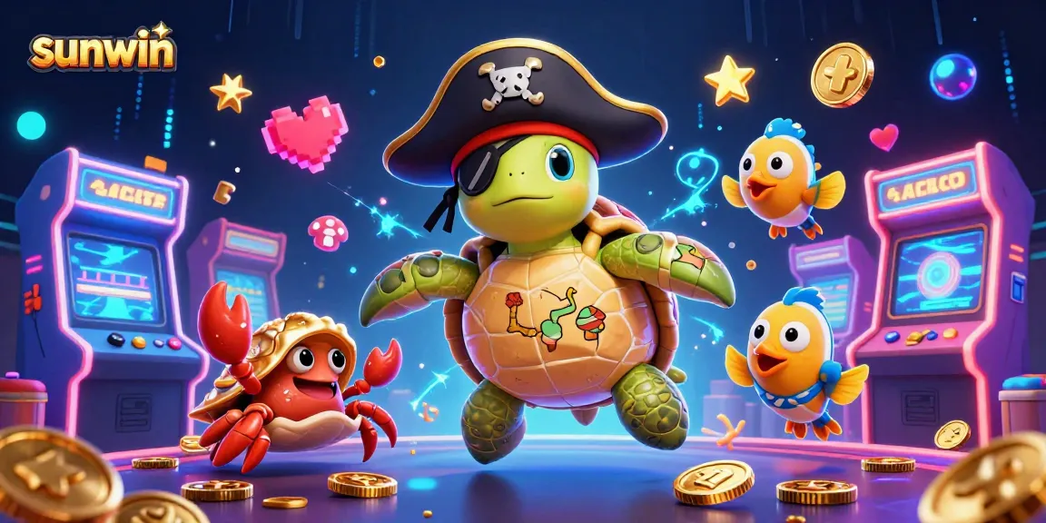 Join sunwin's adventure with a turtle, crab, and parrotfish amidst 3D casino themes.