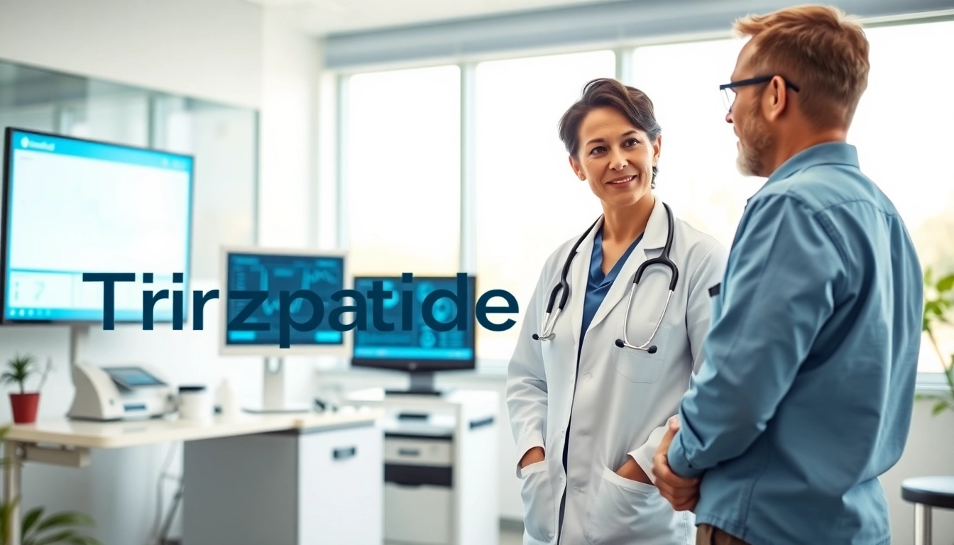 Tirzepatide consultation between a doctor and patient in a modern healthcare environment.