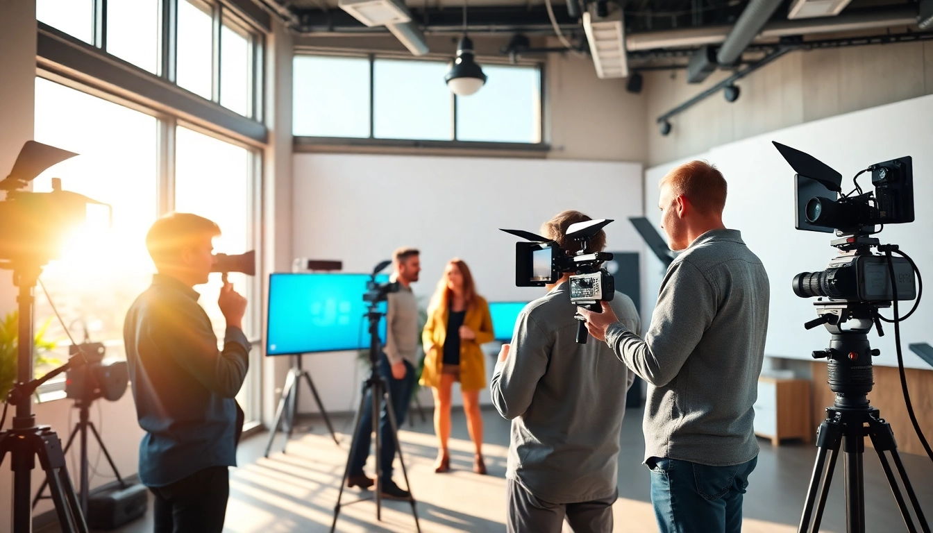 Strategizing video strategy with a team in a modern studio setup.