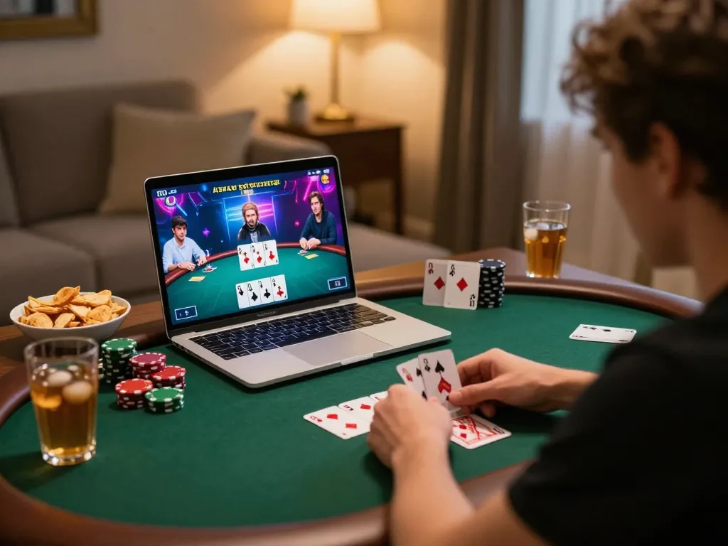 Engaging online poker game session at home with 88xeng, competitive atmosphere and strategy setup