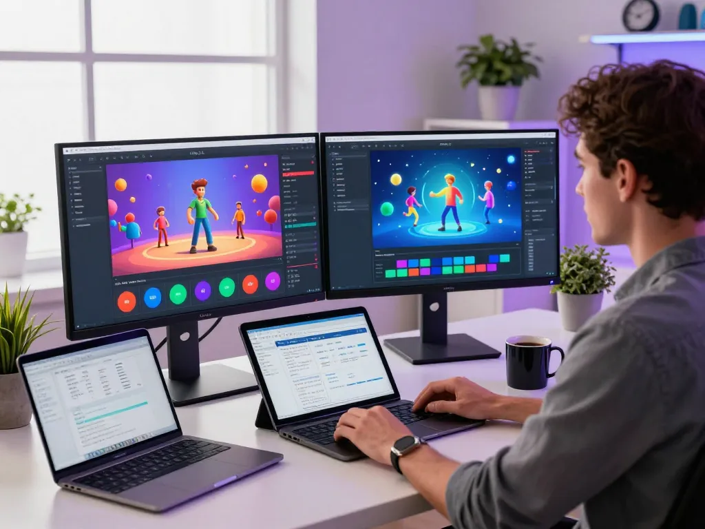 A creative professional utilizing Kling motion ai for advanced video generation in a modern tech studio.