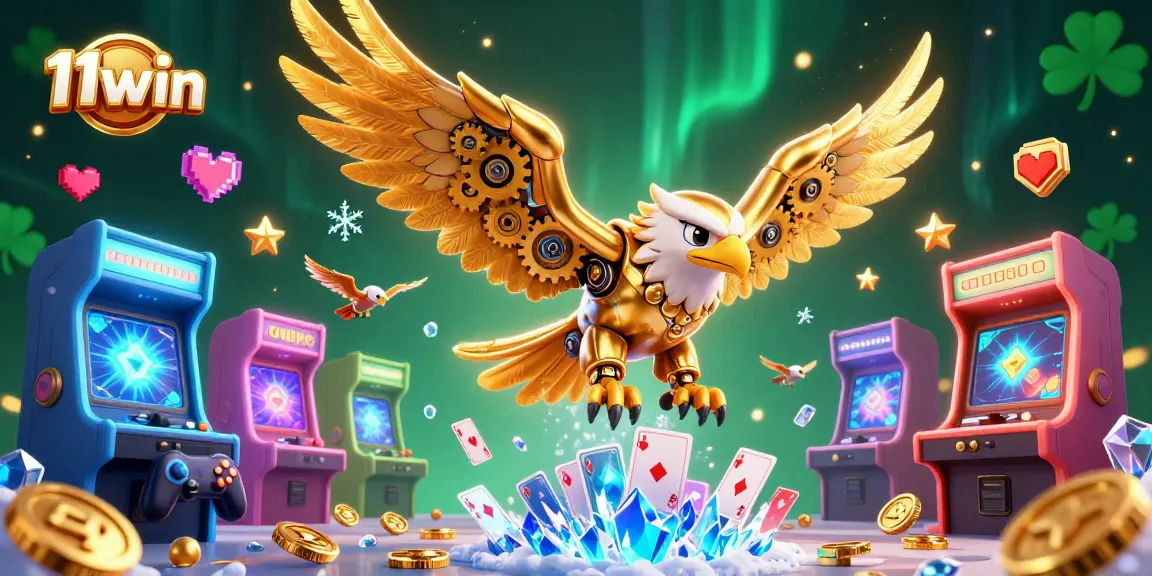 Experience the thrill of 11win with a dazzling 3D casino illustration featuring cybernetic characters and vibrant gaming elements.