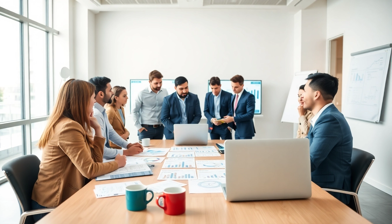 Engaging professionals analyzing Bid No Bid Analysis in a modern office setting.