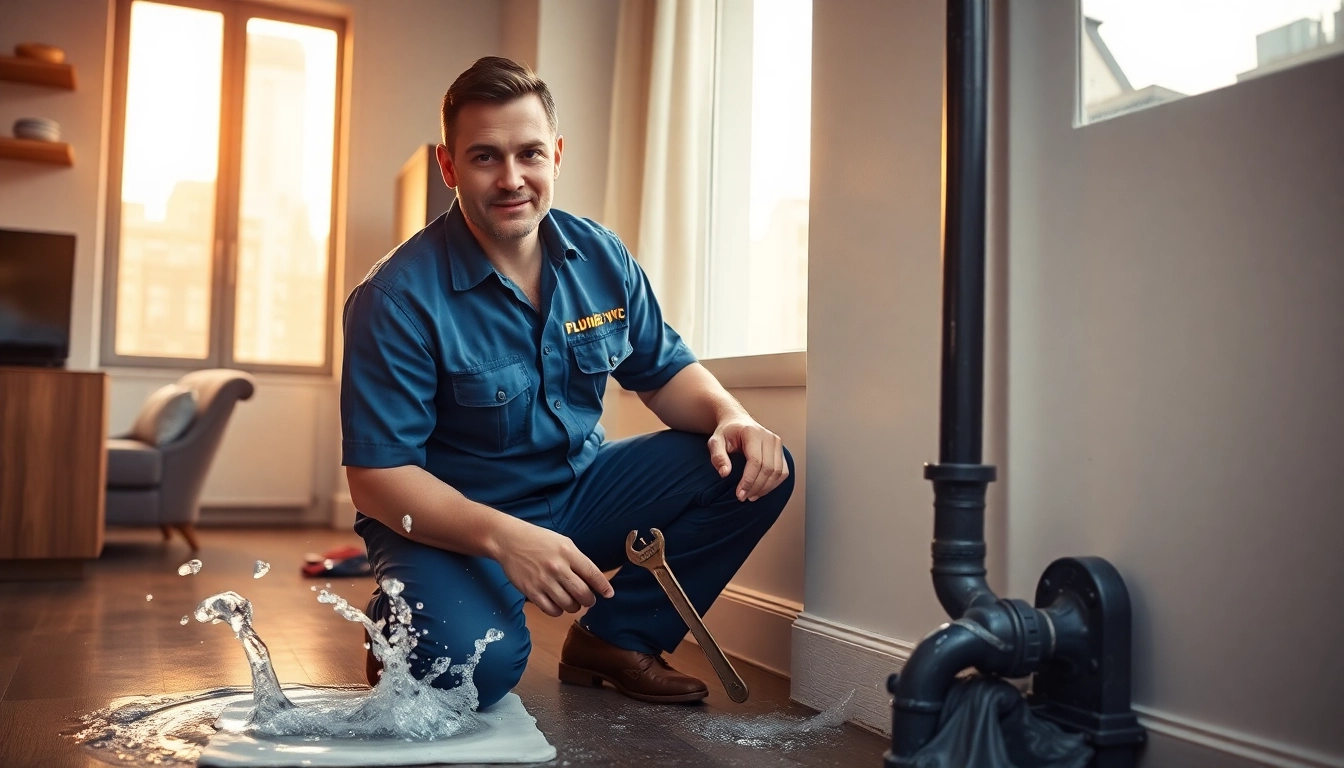 Emergency plumbing Manhattan: Licensed plumber fixing a burst pipe in a NYC apartment.