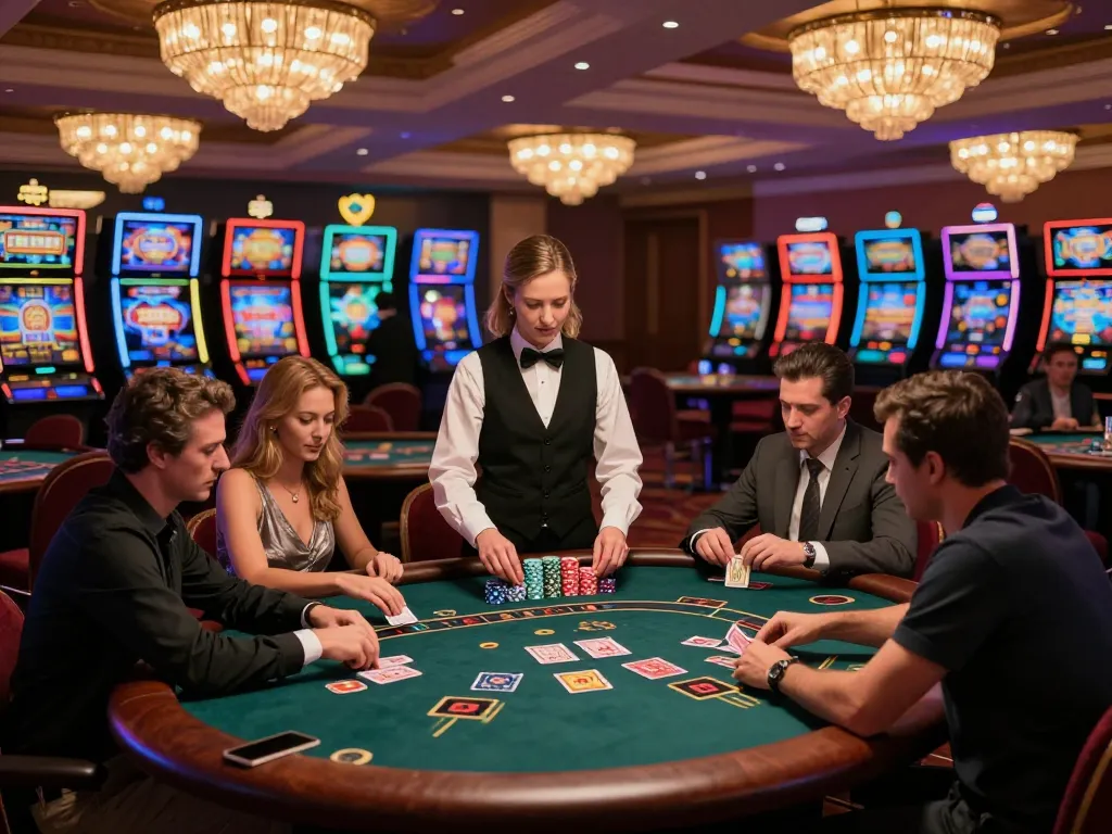 Players engaged in strategic gameplay at sunwingo casino blackjack tables during an elegant night.