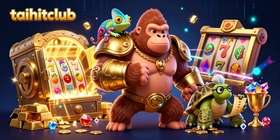 Experience the thrill of taihitclub with an action-packed scene featuring a gorilla king, chameleon spy, and a wise tortoise.
