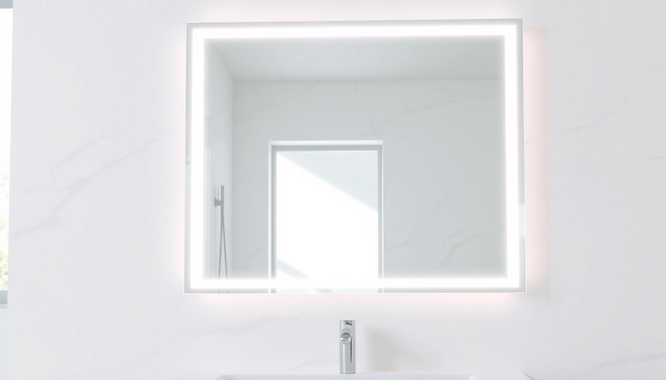 Check out this elegant mirror and led lights setup in a modern bathroom.