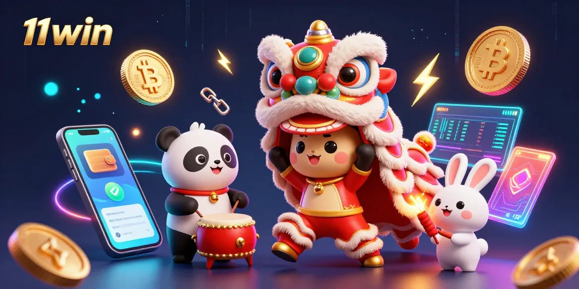 Engage with the thrilling world of 11win through vibrant 3D scenes depicting casino elements and characters.