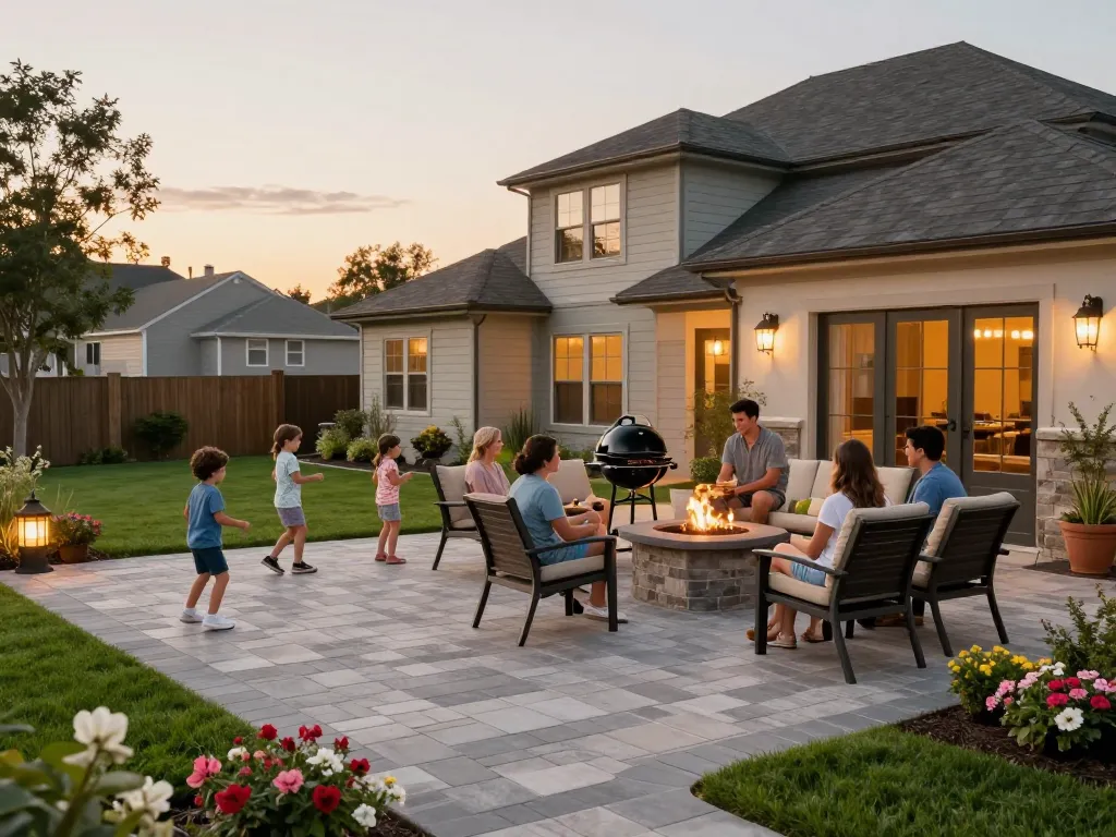 Pavers near me in a stunning outdoor setting featuring a family BBQ on a beautiful paver patio.