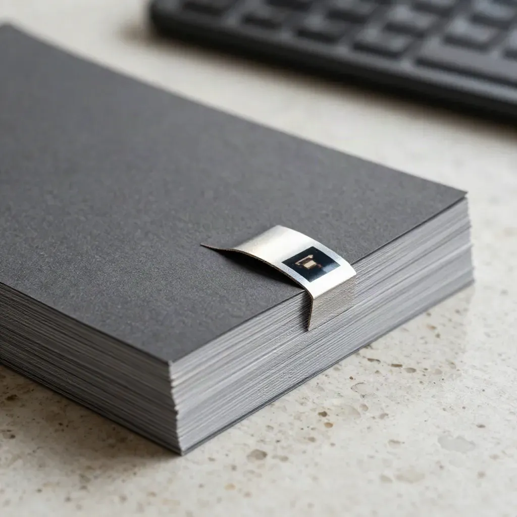 Gray card, color chips, and stacked contact sheets on a pale travertine proofing surface.