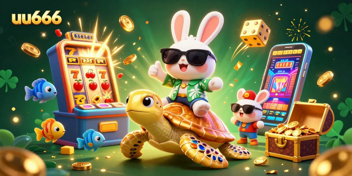 Experience thrilling gaming at uu666 with a lucky rabbit and golden turtle in a vibrant, festive scene.