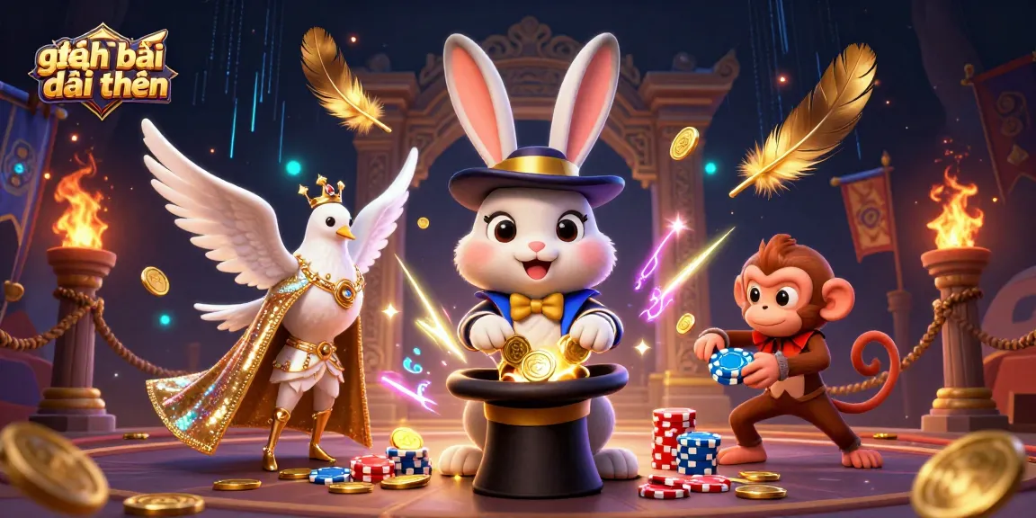 Experience thrilling game đánh bài đổi thưởng with vibrant characters and dynamic casino elements in a magical setting.