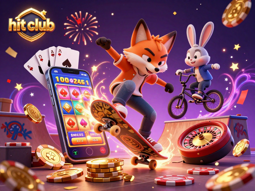 Experience the hit club excitement with a fox and rabbit in a vibrant casino-themed illustration.