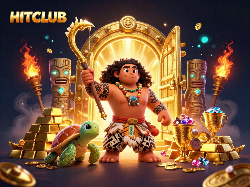 Experience HITCLUB with a vibrant treasure-filled scene featuring exciting elements of online gaming.