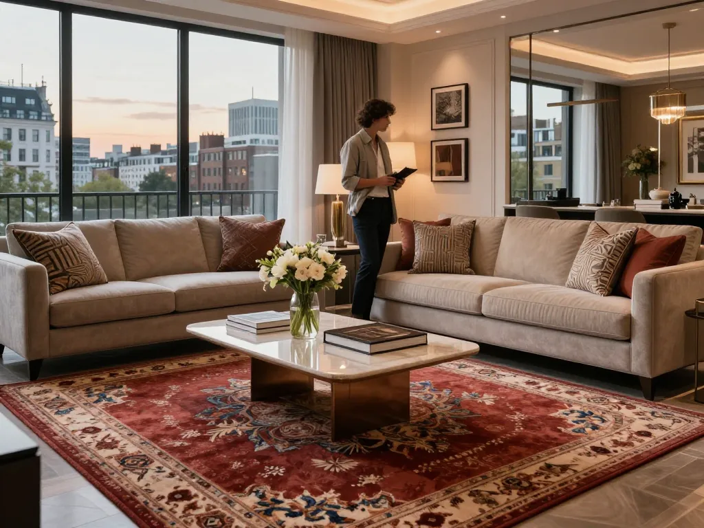 Luxury carpets London featured in an elegant living room with stylish furnishings and natural lighting.