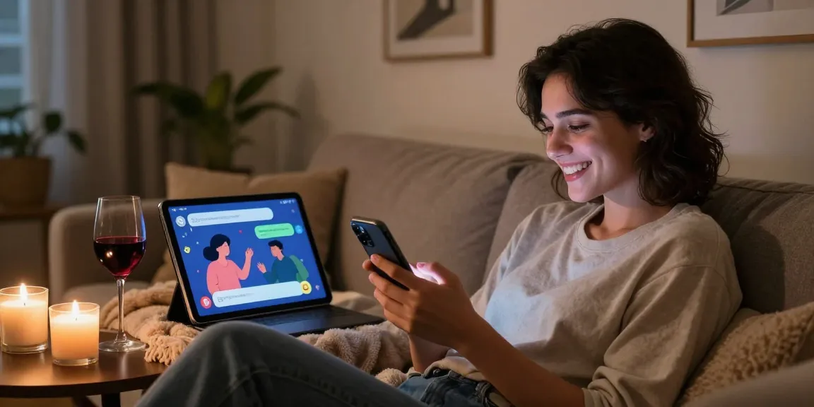 Engaging sexting AI chat scene with a person texting on a smartphone in a cozy living room.