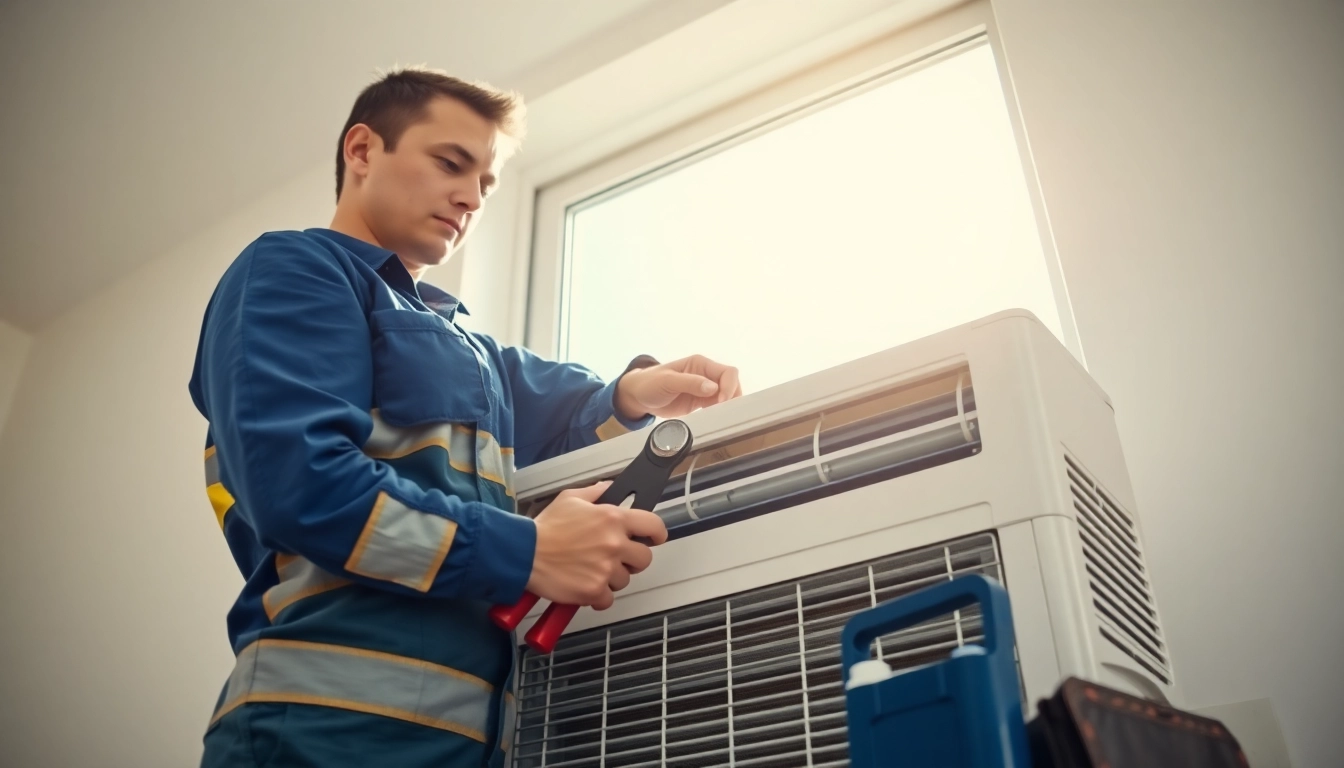 Technician performing Air Conditioning Repair Tampa in a modern home setting.