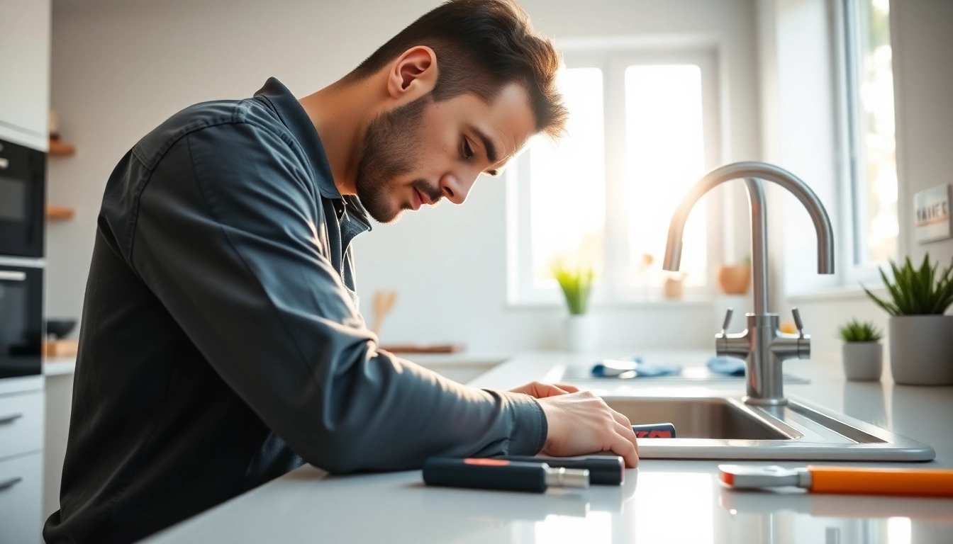 Skilled plumber near me working in a modern kitchen environment.
