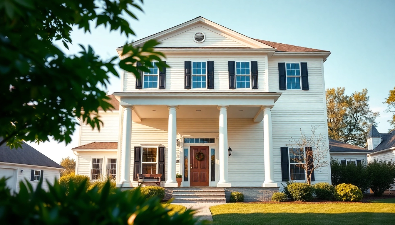 Colonial home construction showcasing classic design and serene surroundings.