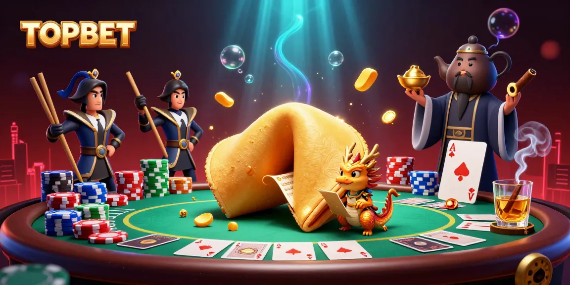 Bet big with TOPBET at a colorful casino-themed illustration featuring poker elements and cartoon characters.