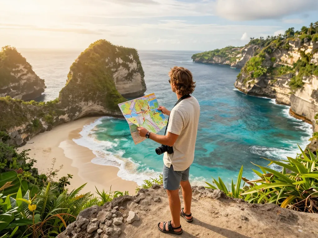 Discover scenic Bali tour packages with a traveler enjoying stunning beaches and landscapes.