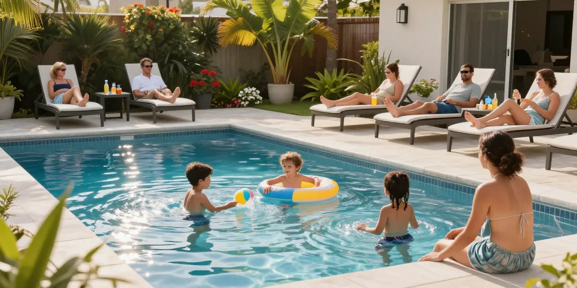 Dolphin Pool Services enhancing family enjoyment with a sparkling pool in a sunny backyard.