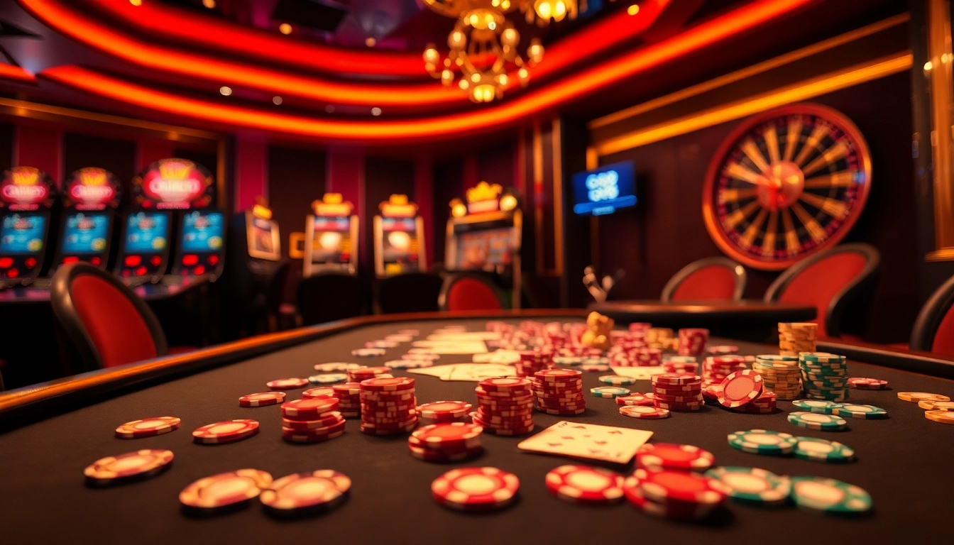 Players strategizing at a GO88 casino table with poker chips and cards in a luxurious setting.