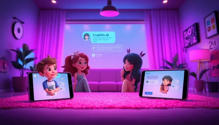 Engaging Crush on AI chat interface with animated characters for a vibrant virtual experience.