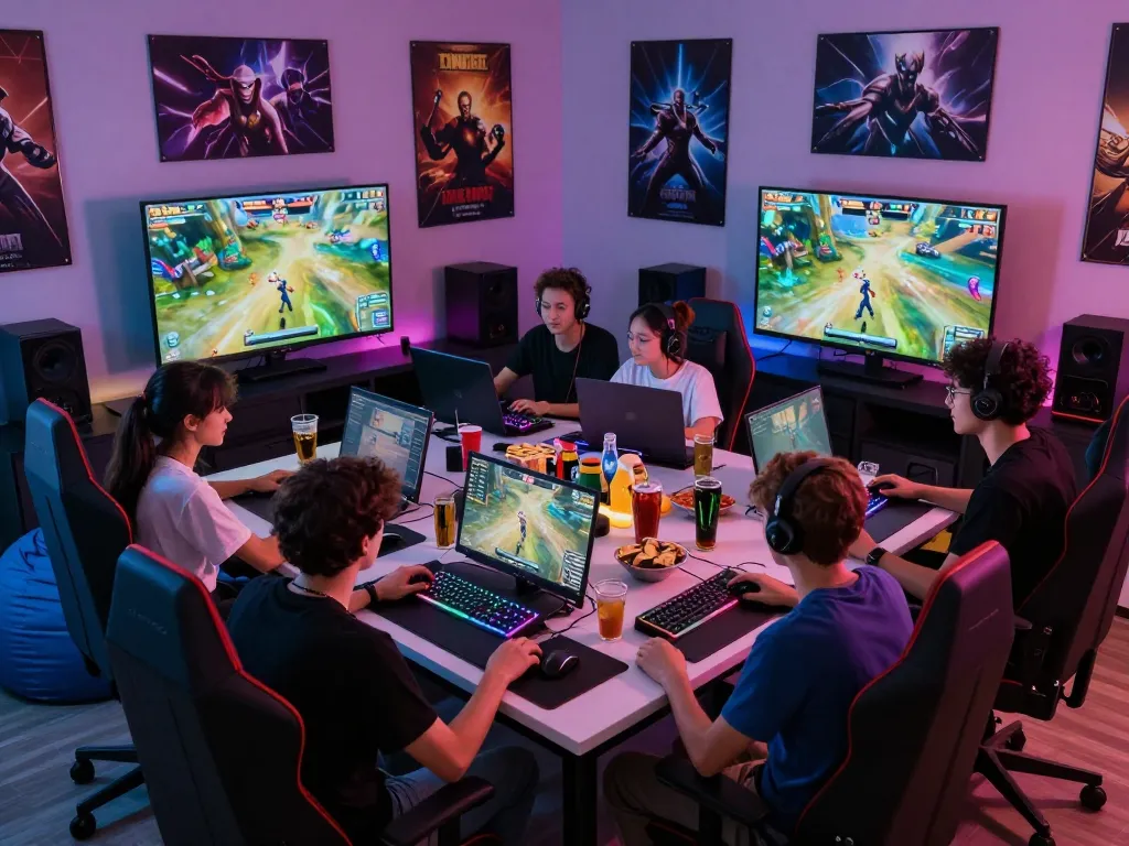 Friends enjoying a thrilling gaming session showcasing sun win platforms with vibrant atmosphere.