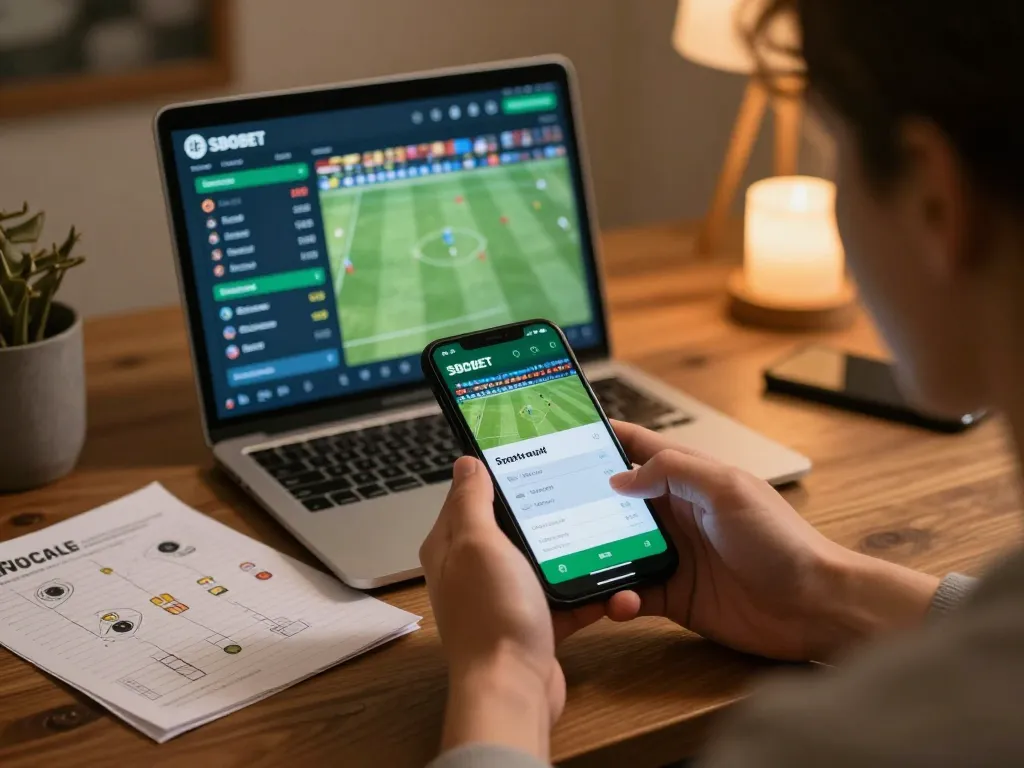 Pengguna SBOBET memasang taruhan strategis di aplikasi mobile dalam lingkungan rumah yang nyaman.