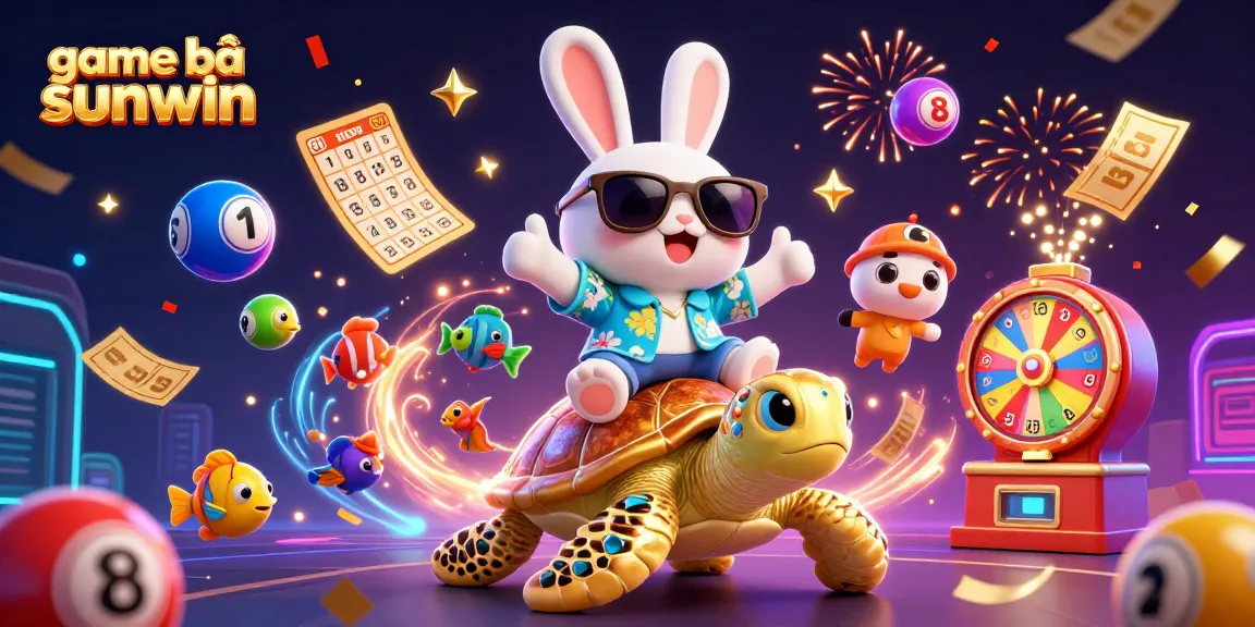Engage with game bài sunwin through a vibrant scene featuring a lucky rabbit and golden sea turtle.